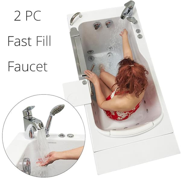 Petite 52 in. Acrylic Walk-In Whirlpool and MicroBubble Bathtub in White, Fast Fill Faucet, Heated Seat, RHS Dual Drain