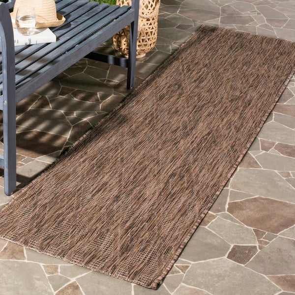 Courtyard Brown 2 ft. x 12 ft. Solid Indoor/Outdoor Patio  Runner Rug