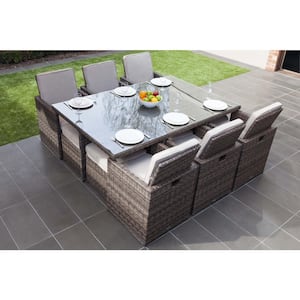 Bishop Brown 11-Piece Wicker Outdoor Dining Set with Beige Cushions