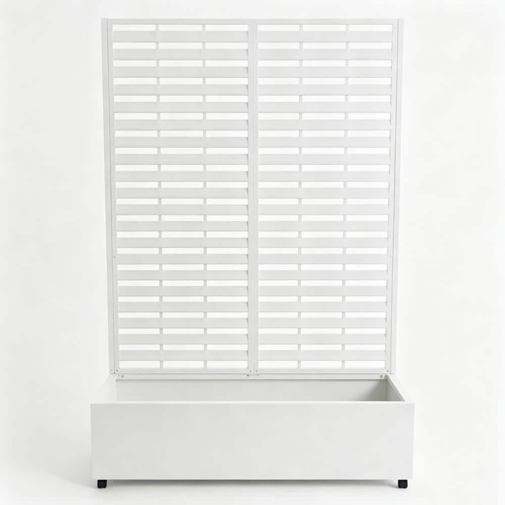 Galvanized Raised Garden Bed on Wheels with Louvered Trellis, Metal Planter Box with Drainage for Climbing Plants