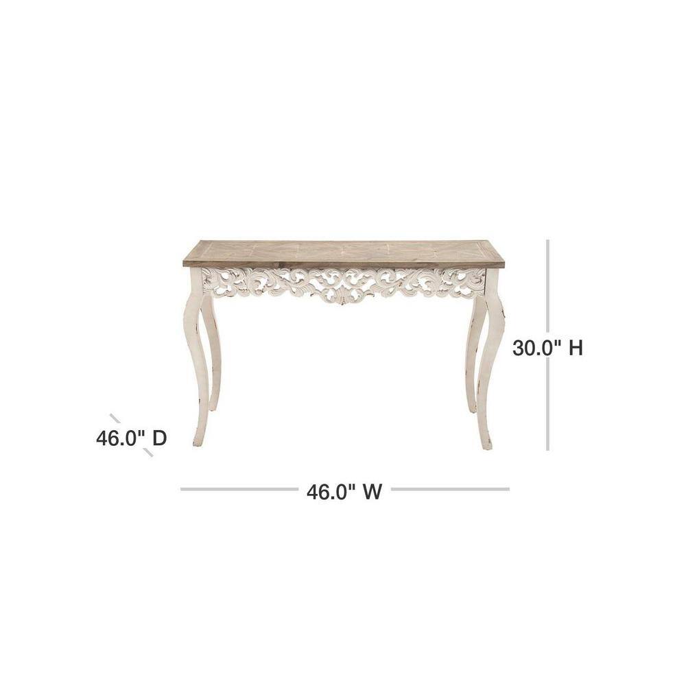 Elegant Farmhouse 46" White and Brown Wood Carved Console Table