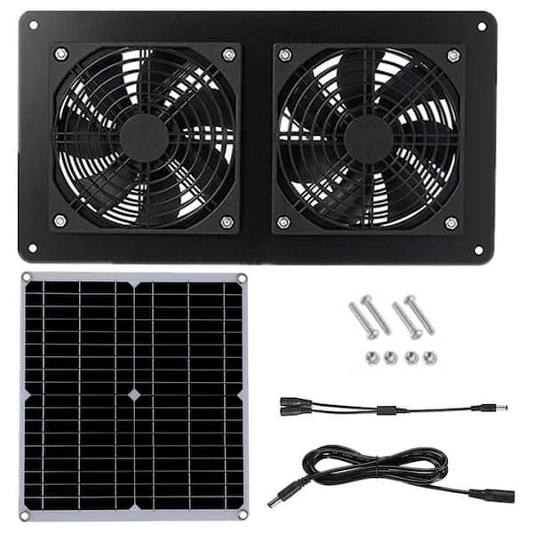 KIWDZFU 30W Solar Panel Dual Exhaust Fan Kit for Greenhouses, Chicken Coops, Sheds, and Pet Houses