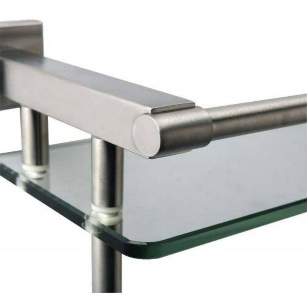 Brushed Nickel Glass and Steel Bathroom Shelf with Towel Bar