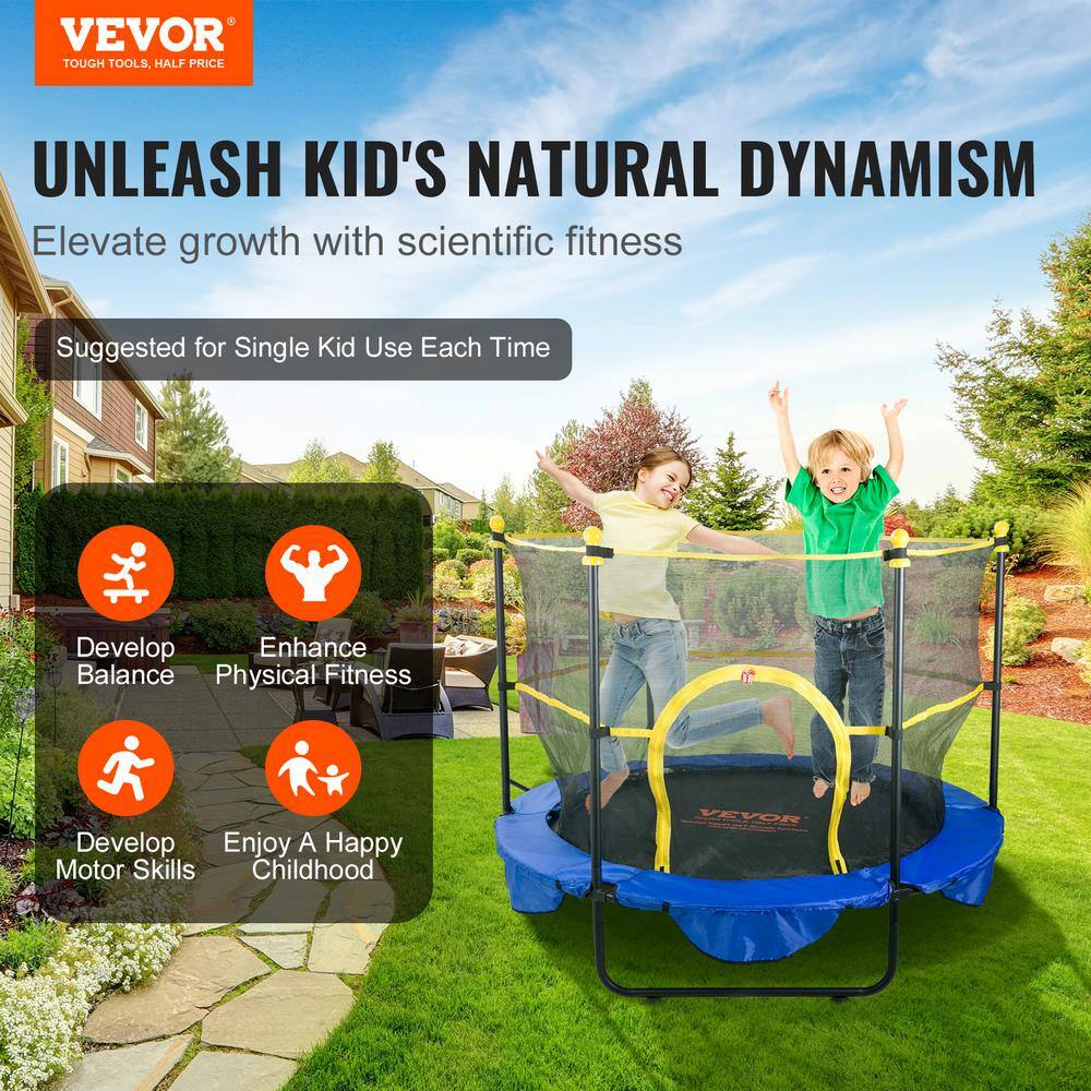 VEVOR 5ft Kids' Trampoline with Safety Enclosure and Basketball Hoop