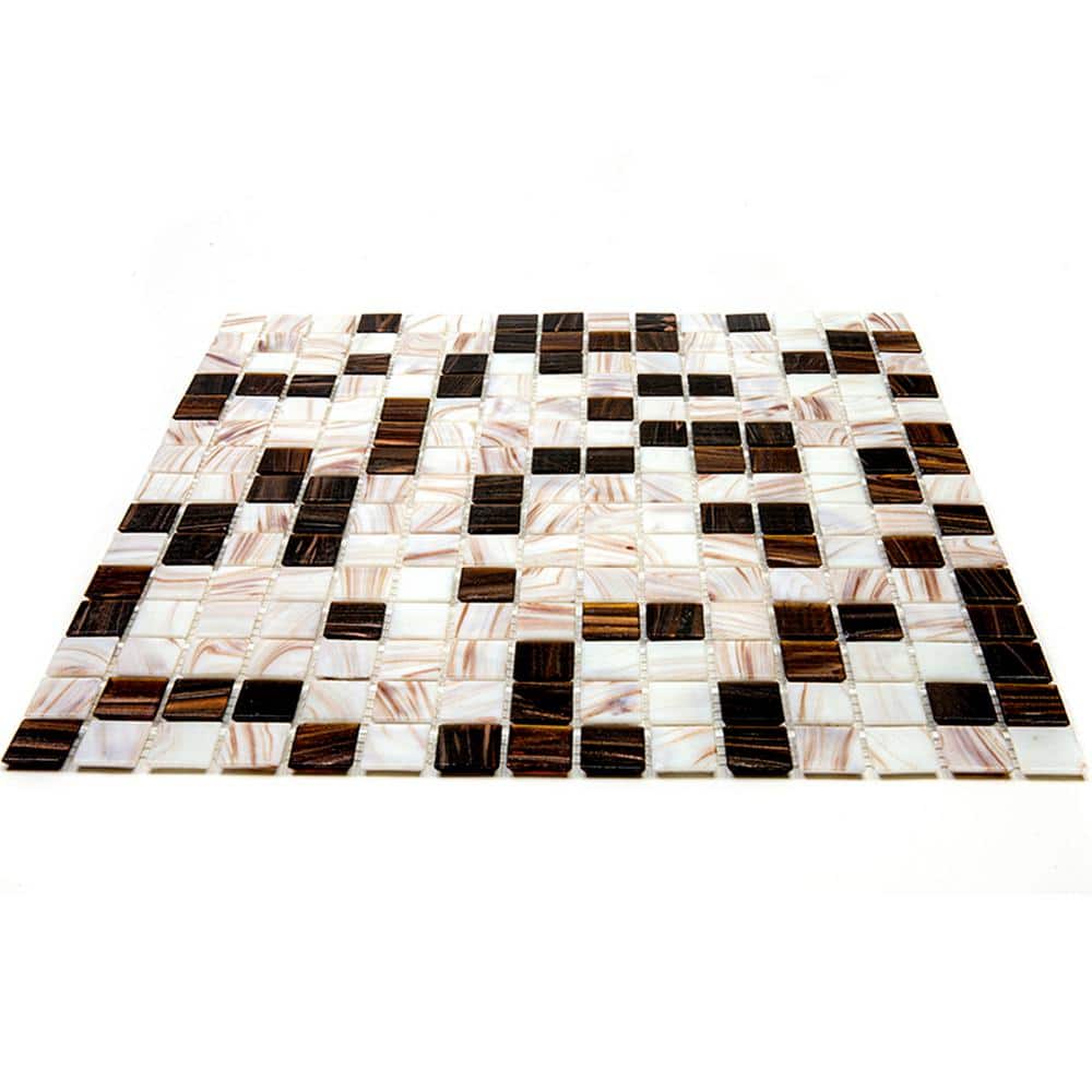 Mingles 12" x 12" Beige and Brown Iridescent Glass Mosaic Tile