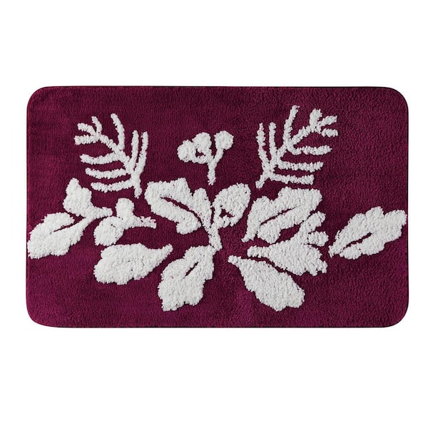 Christmas Wishes 20 in. x 30 in. Maroon Floral Polyester Rectangle Bath Rug