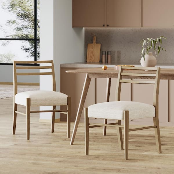 Harper & Bright Designs Solid Rubberwood Light Ash and Beige Fabric ...