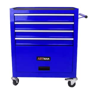 4-Tier Metal 4-Wheeled Multi-Functional Cart in Blue with Handle