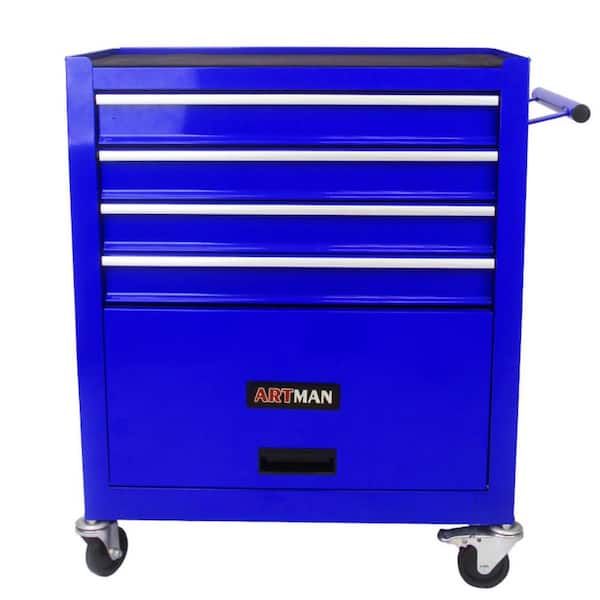 Tidoin 4-Tier Metal 4-Wheeled Multi-Functional Cart in Blue with Handle
