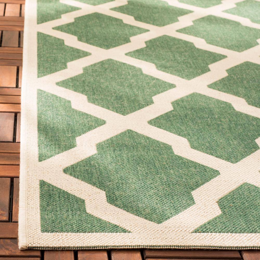 Green and Creme Geometric Indoor/Outdoor Square Rug