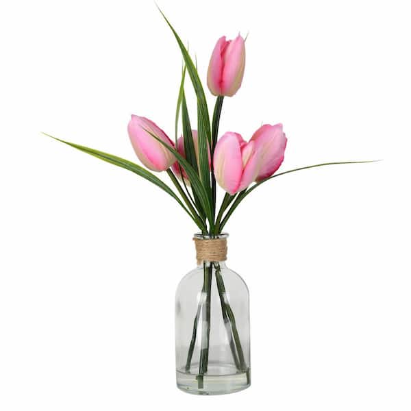Vickerman 12 in Artificial Potted Pink Tulip.