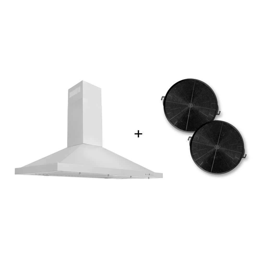 ZLINE Kitchen and Bath 42 in. 400 CFM Convertible Vent Wall Mount Range Hood in Stainless Steel with 2 Charcoal Filters, Brushed 430 Stainless Steel -  KB-CF-42