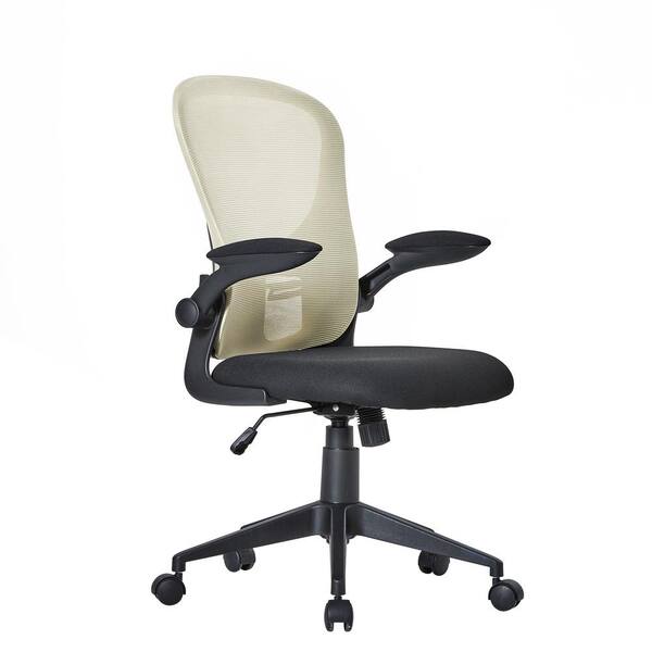 Allwex Mesh Seat Reclining Ergonomic Office Task Drafting Chair in Yellow with Flip-Up Arms-Lumbar Support-360°Rollers