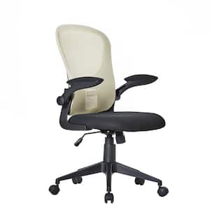 Mesh Seat Reclining Ergonomic Office Task Drafting Chair in Yellow with Flip-Up Armrests, Lumbar Support