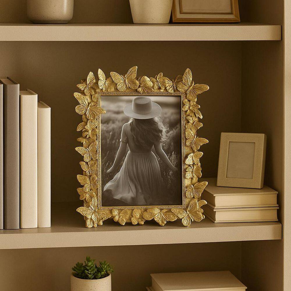 Liv & Skye 5 in. x 7 in. Gold Polyresin In Bloom Photo Frame 21394 ...