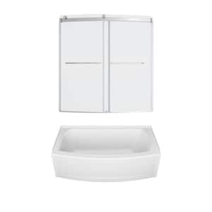 Ovation Curve 60 in. Left Hand Drain Rectangular Alcove Bathtub with Sliding Frameless Tub Door in Brushed Nickel