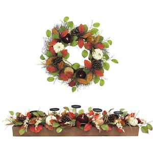 42 in. Candle Holder and 24 in. Wreath Fall Harvest Decor Set