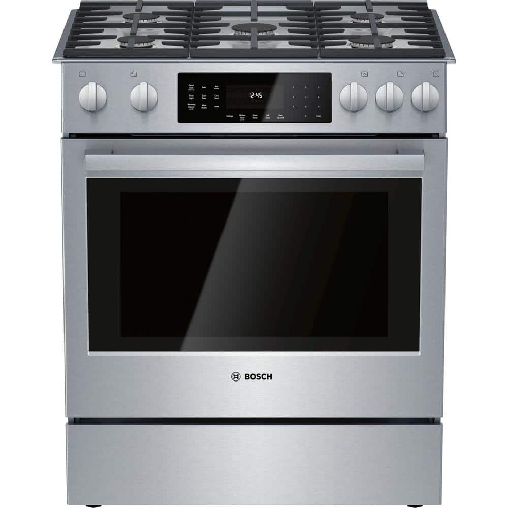 Bosch Benchmark Benchmark Series 30 in. 4.8 cu. ft. Slide-In Gas Range with Self-Cleaning Convection Oven in Stainless Steel, Silver