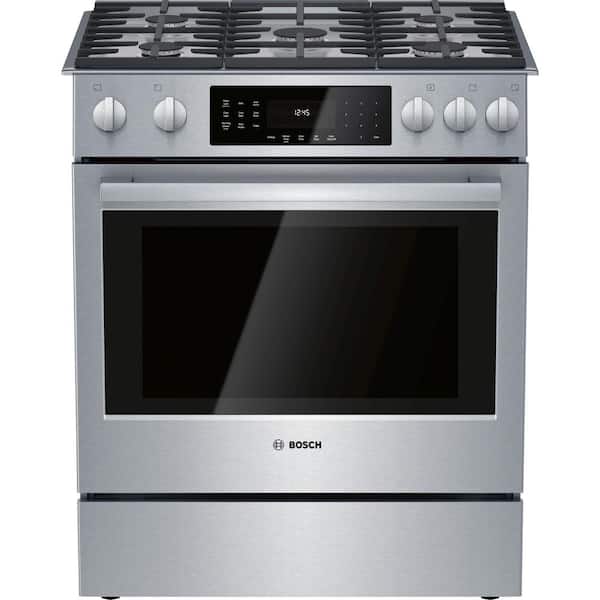 Bosch Benchmark Series 30 in. 4.8 cu. ft. Slide-In Gas Range with Self-Cleaning Convection Oven in Stainless Steel