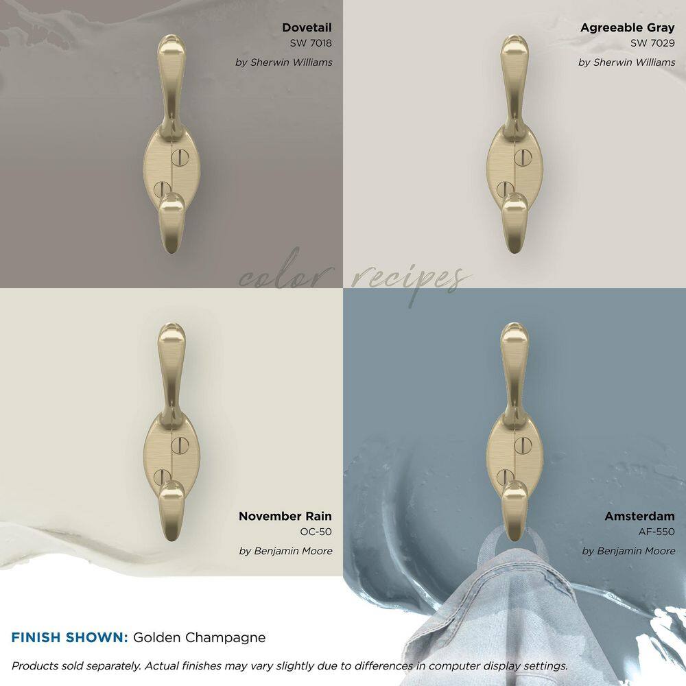 Golden Champagne Double Prong Metal Decorative Wall Hook