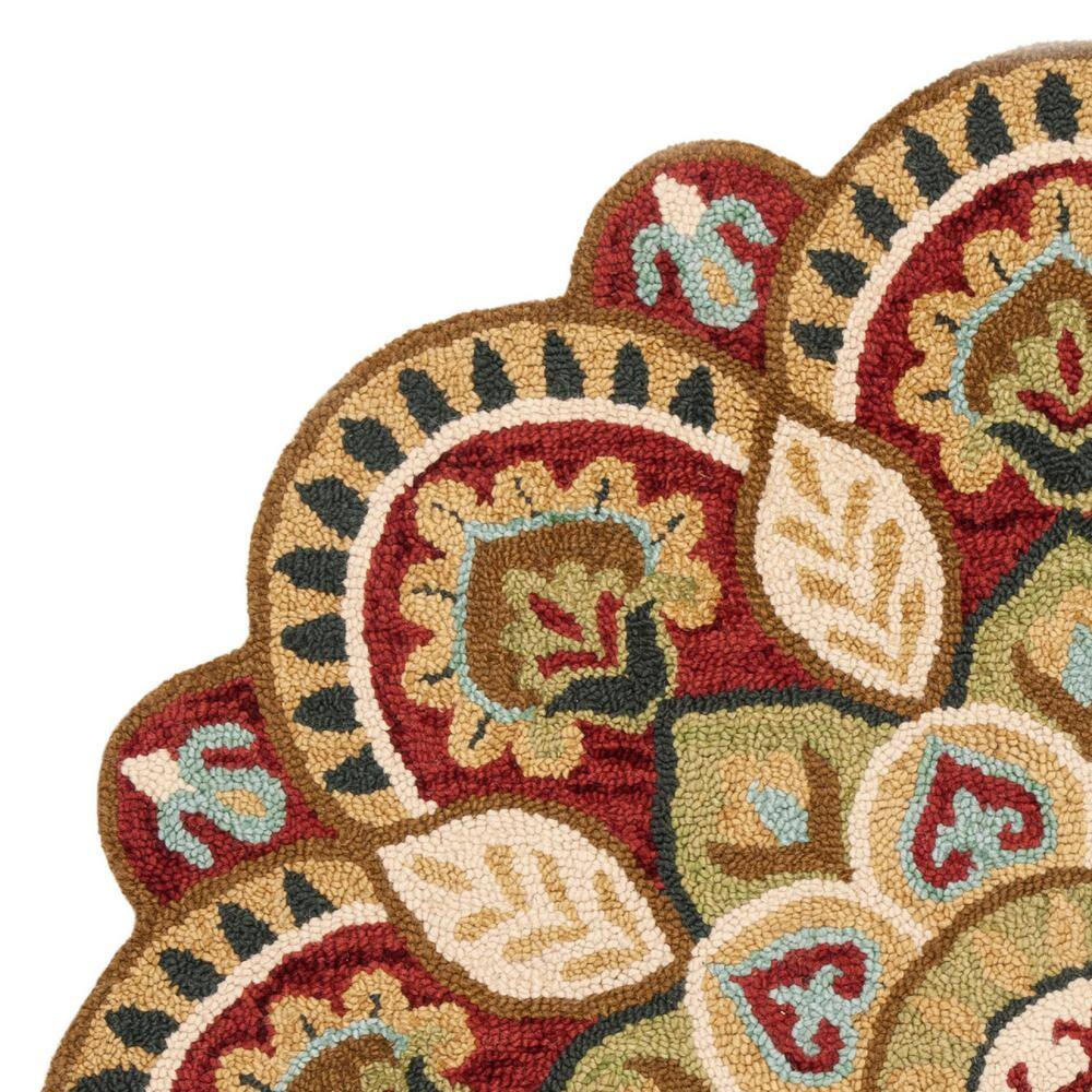 Handmade Red Floral Wool Round Tufted Area Rug