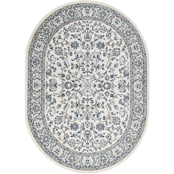 Tayse Rugs Madison Floral Cream 5 ft. x 8ft. Oval Indoor Area Rug