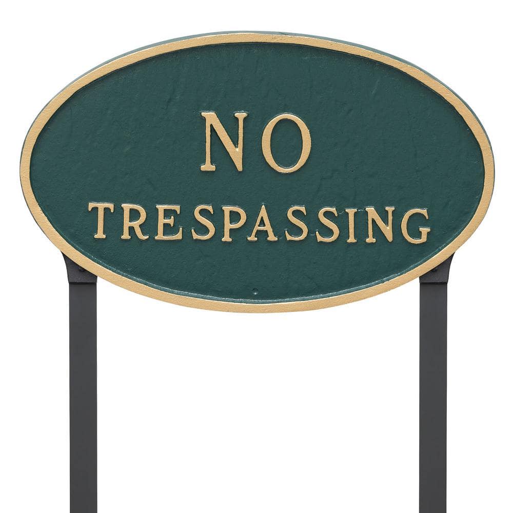10 in. x 18 in. Large Oval No Trespassing Statement Plaque with 23 in. Lawn Stakes, Hunter Green with Gold Lettering price history on PriceWatchPro