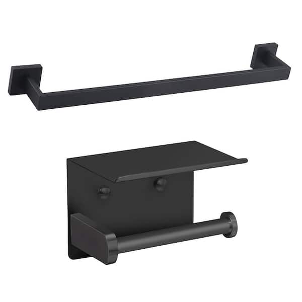 Bathroom Hardware Set 2-Pieces with Towel Bar, Toilet Paper Holder Bath Accessories Set Wall Mounted in Matte Black