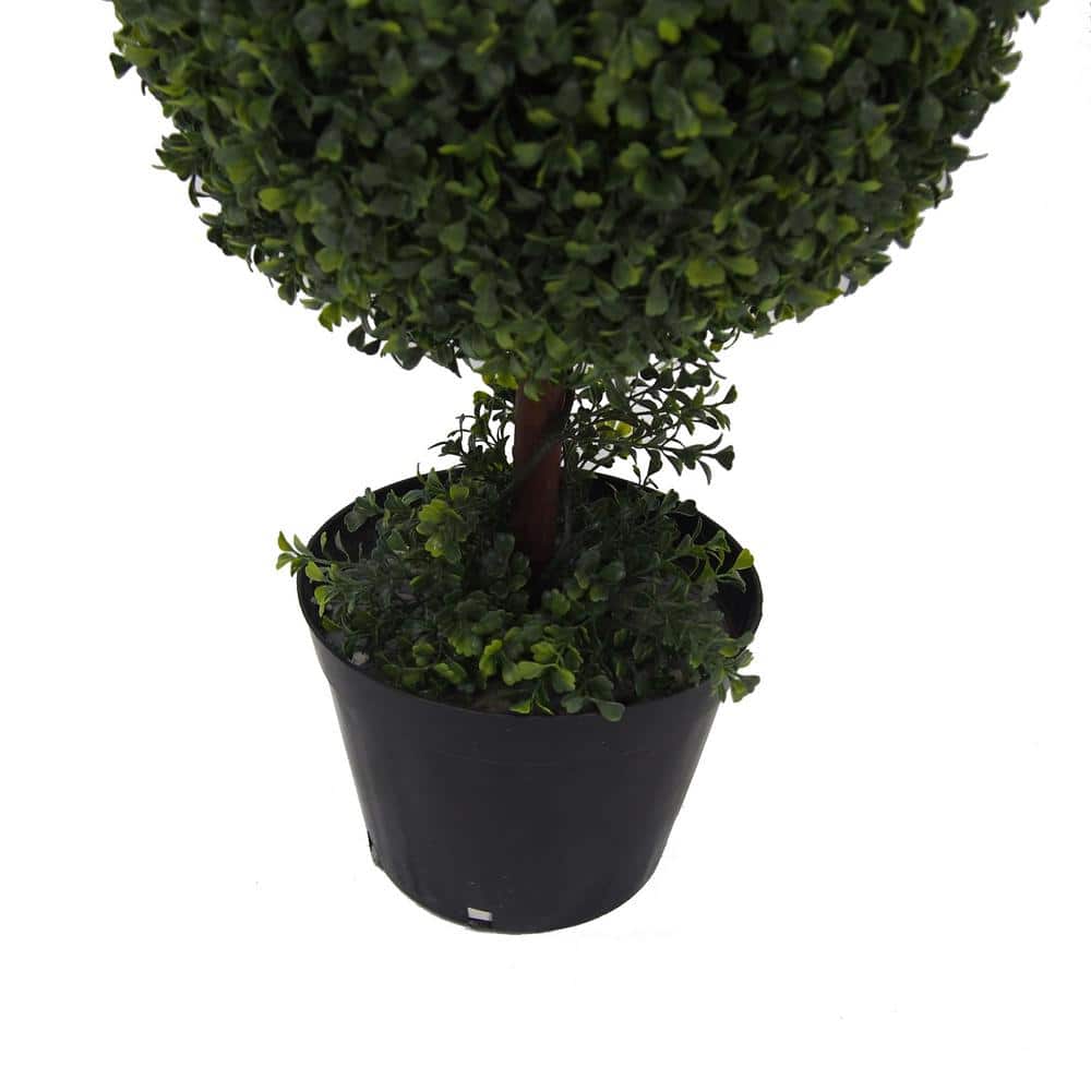 Elegant Outdoor 4' White-Lit Plastic Boxwood Topiary in Pot