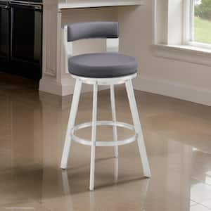 30 in. Gray and Silver Low Back Metal Frame Bar Stool with Faux Leather Seat