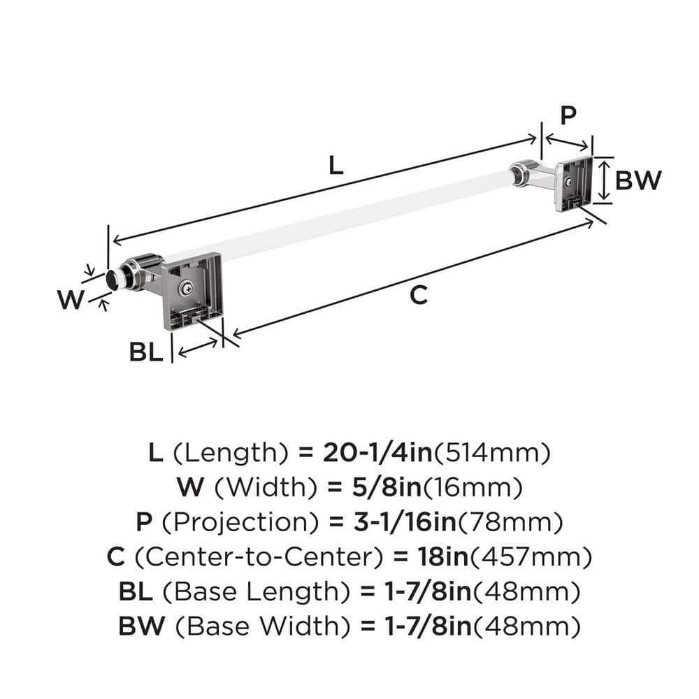 18 Inch Clear and Chrome Wall Mounted Towel Bar