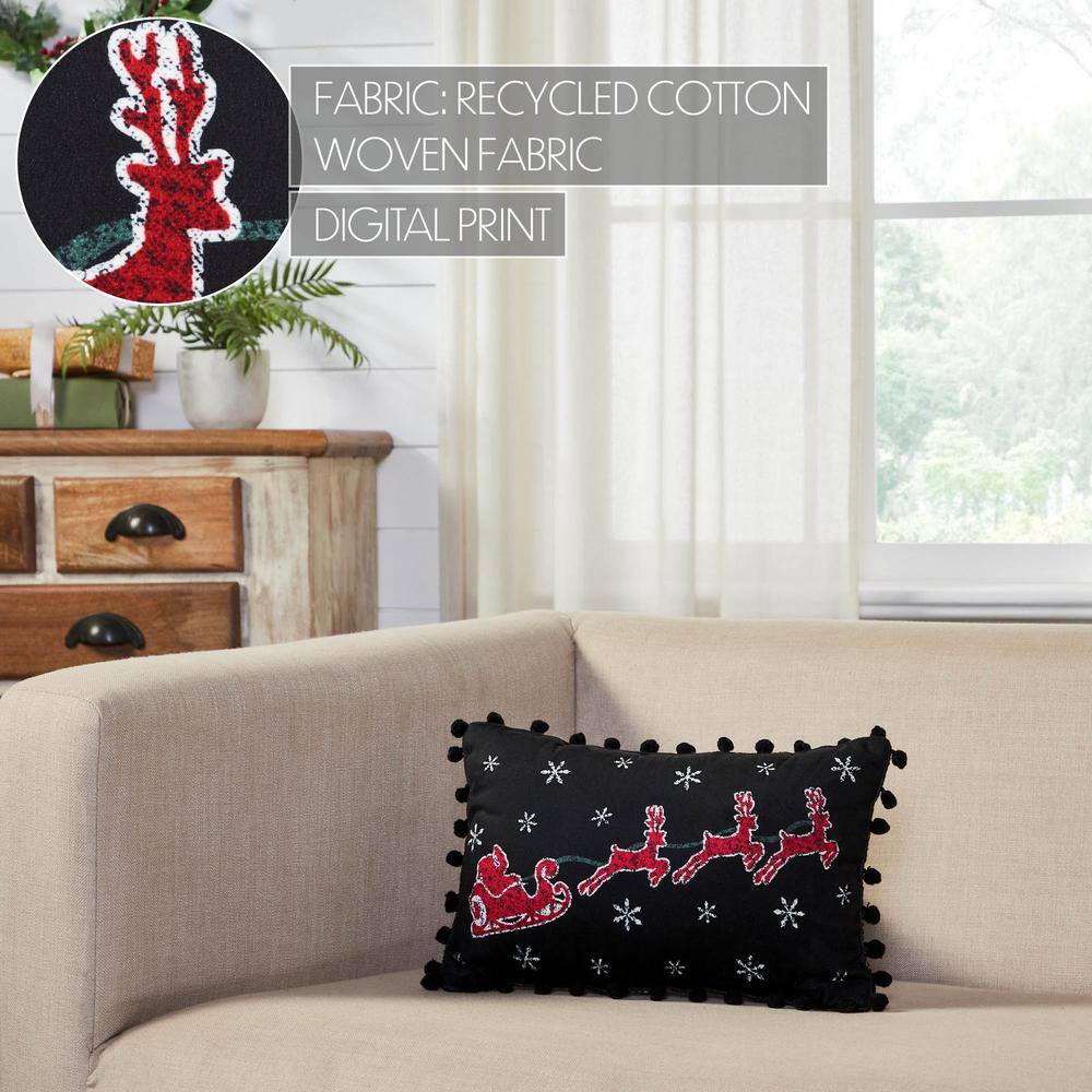 Black and Red Santa Sleigh Pom Pom Throw Pillow