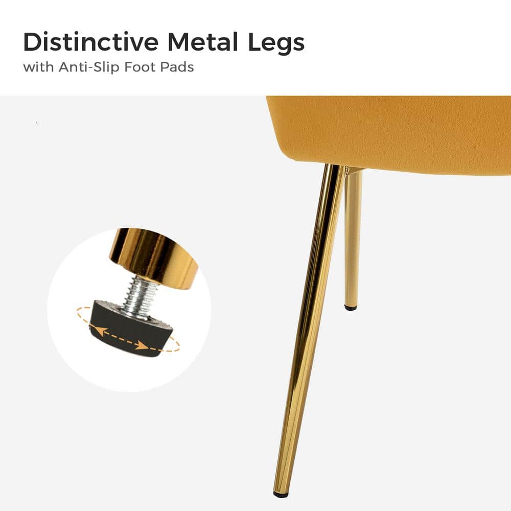 Mustard Velvet Upholstered Side Chair with Brass Metal Legs