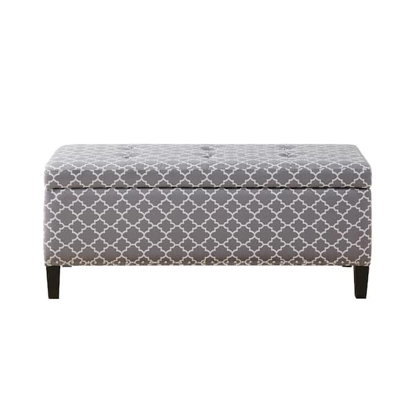 Madison Park Tessa Grey Tufted Top Storage Bench 18 in. H x 42 in. W x 18 in. D