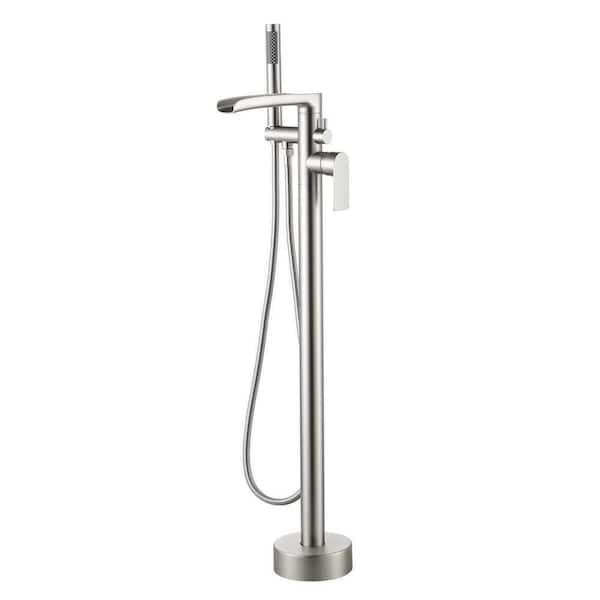 Single-Handle Waterfall Freestanding Tub Faucet with Handheld Shower in. Brushed Nickel