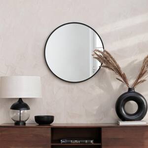 Medium Round Black Hooks Modern Mirror (24 in. H x 24 in. W)