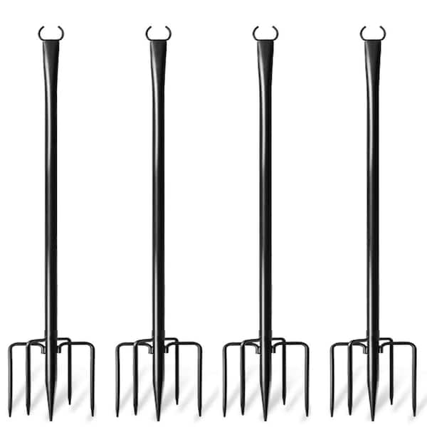 120 in. Black String Light Poles, Adjustable Shepherds Hook, Outdoor Light Poles for Lawn, Patio, Parties (4-Pack)
