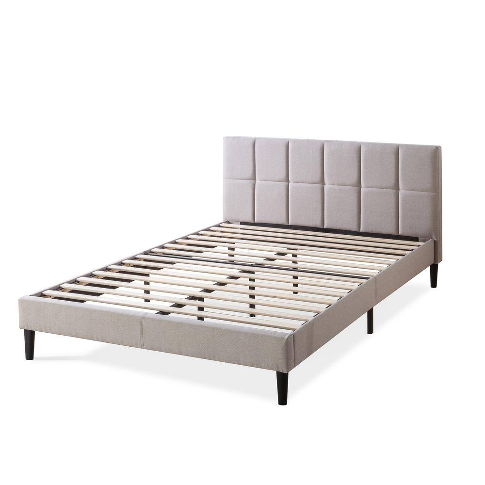 Zinus Lottie Beige Queen Upholstered Platform Bed Frame With Short 