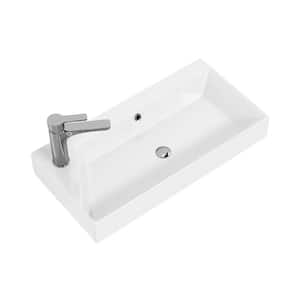 Energy 65 Vessel Rectangular Bathroom Sink in Glossy White with Single Faucet Hole