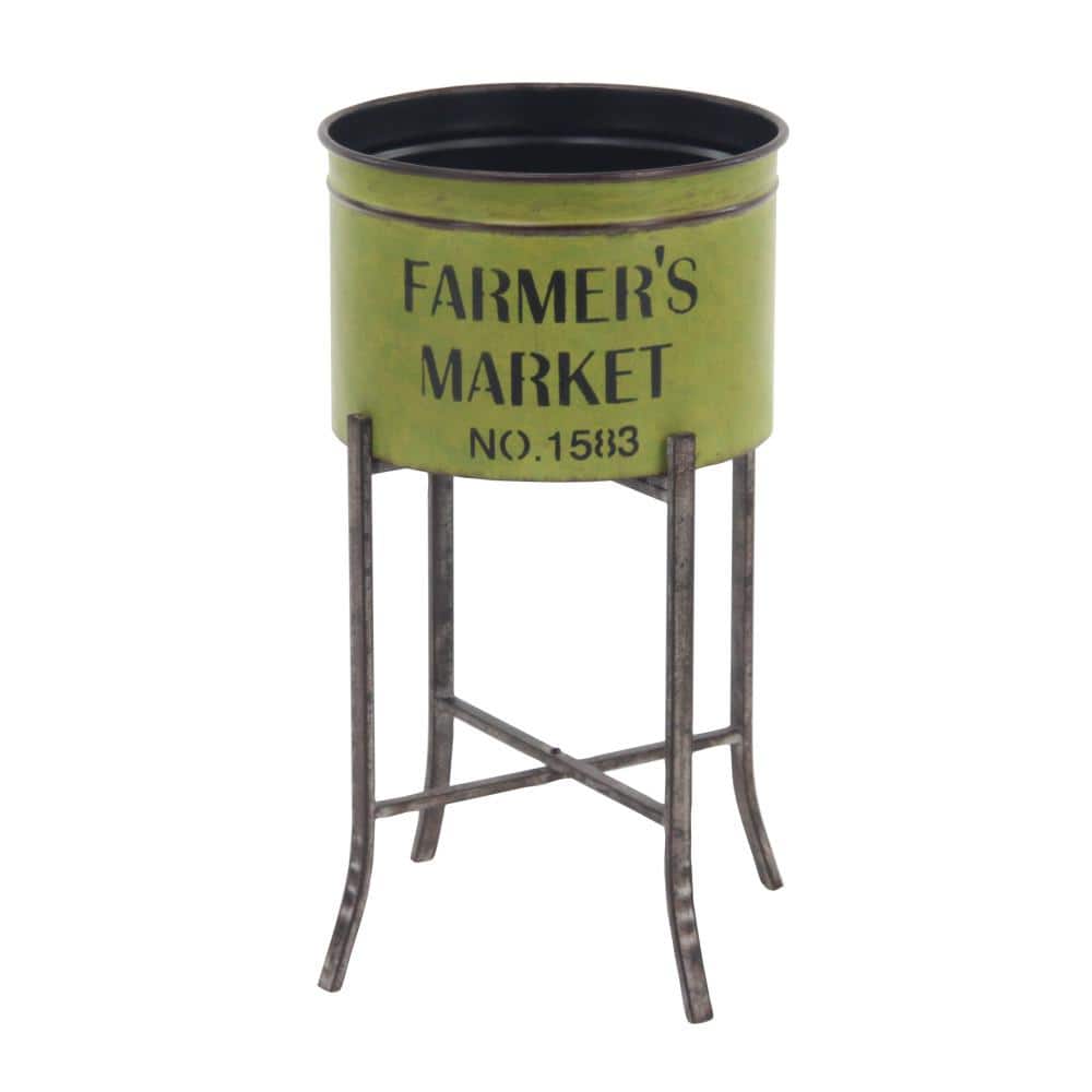 Farmhouse Multi Colored Iron Planters with Stands, Set of 3