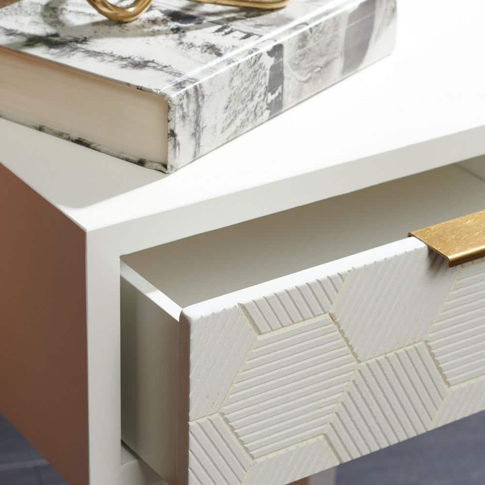 White Wood and Metal Retro Accent Table with Storage
