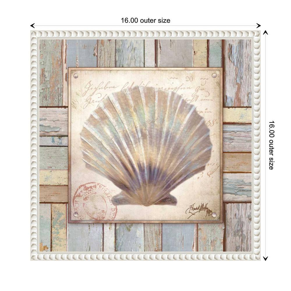 16"x16" Beaded White Framed Nautical Shell Canvas Print