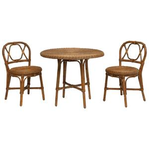 31.5 in. Brown Round Handwoven Rattan Bistro Table with 2-Rattan Chairs (Set of 3)