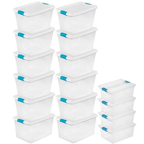 Sterilite 64-Quart Latching Storage Tote Box (12 Pack) + Deep Clip Box (4 Pack)