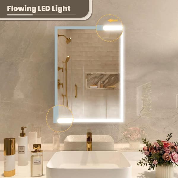 20 in. W x 28 in. H Black Rectangular Aluminum Dimmable Flowing LED Light Medicine Cabinet with Mirror, Right Hinge