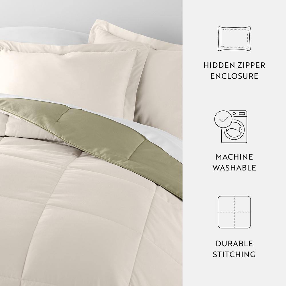Sage and Ivory King Microfiber Down Alternative Reversible Comforter Set