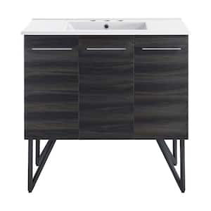 Annecy 36 in. Black Walnut Bathroom Vanity with White, 3-Hole Ceramic Sink Top