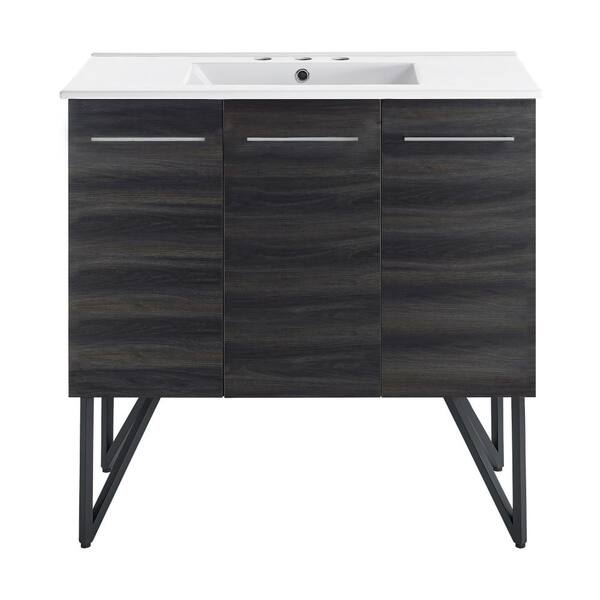 Swiss Madison Annecy 36 in. Black Walnut Bathroom Vanity with White, 3-Hole Ceramic Sink Top