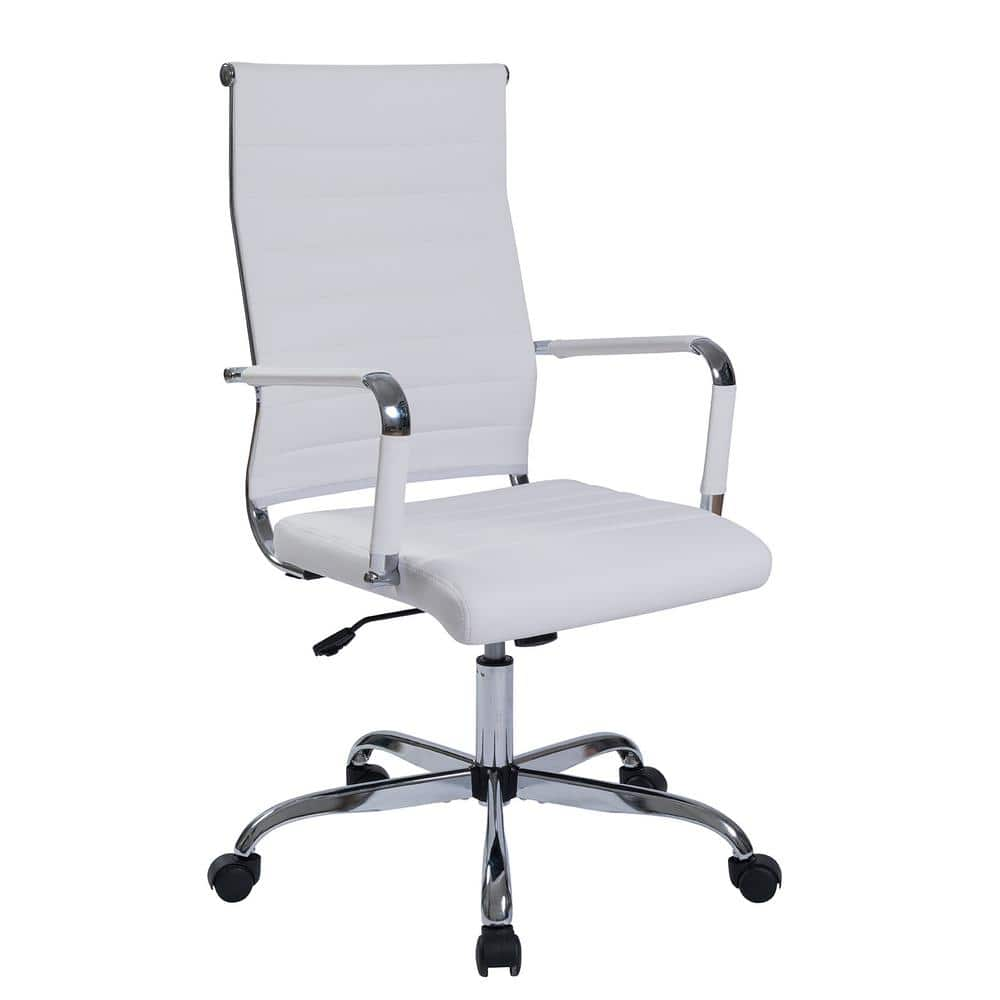 High-Back Chair White Office Working Chair Faux Leather Sofa Height ...