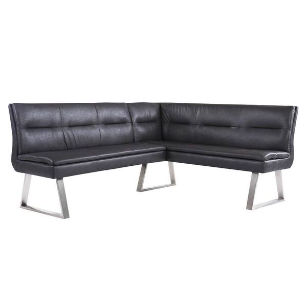 Armen Living Fenton Gray Faux Leather 4-Seater L-Shaped Left-Facing Armless Sectional Chair with Stainless Steel Legs
